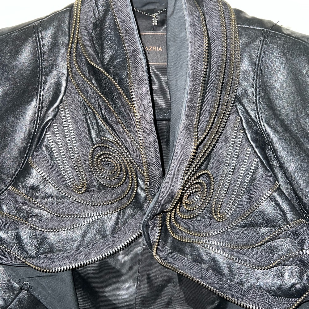 BCBG Black Zipper Detail Cropped Leather Jacket Size S